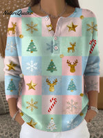 Women's Christmas Pattern Art Print Casual Cardigan Sweater