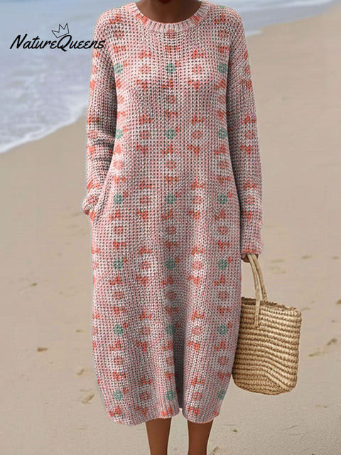 Women's Flowers Abstract Pattern Casual Round Collar Long Sleeve Dress