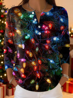 Women's Christmas Lanterns Pattern Art Print Buttoned Cardigan Sweater