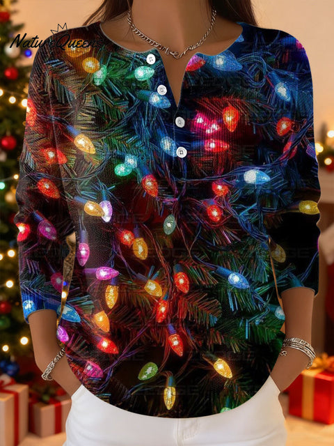 Women's Christmas Lanterns Pattern Art Print Buttoned Cardigan Sweater