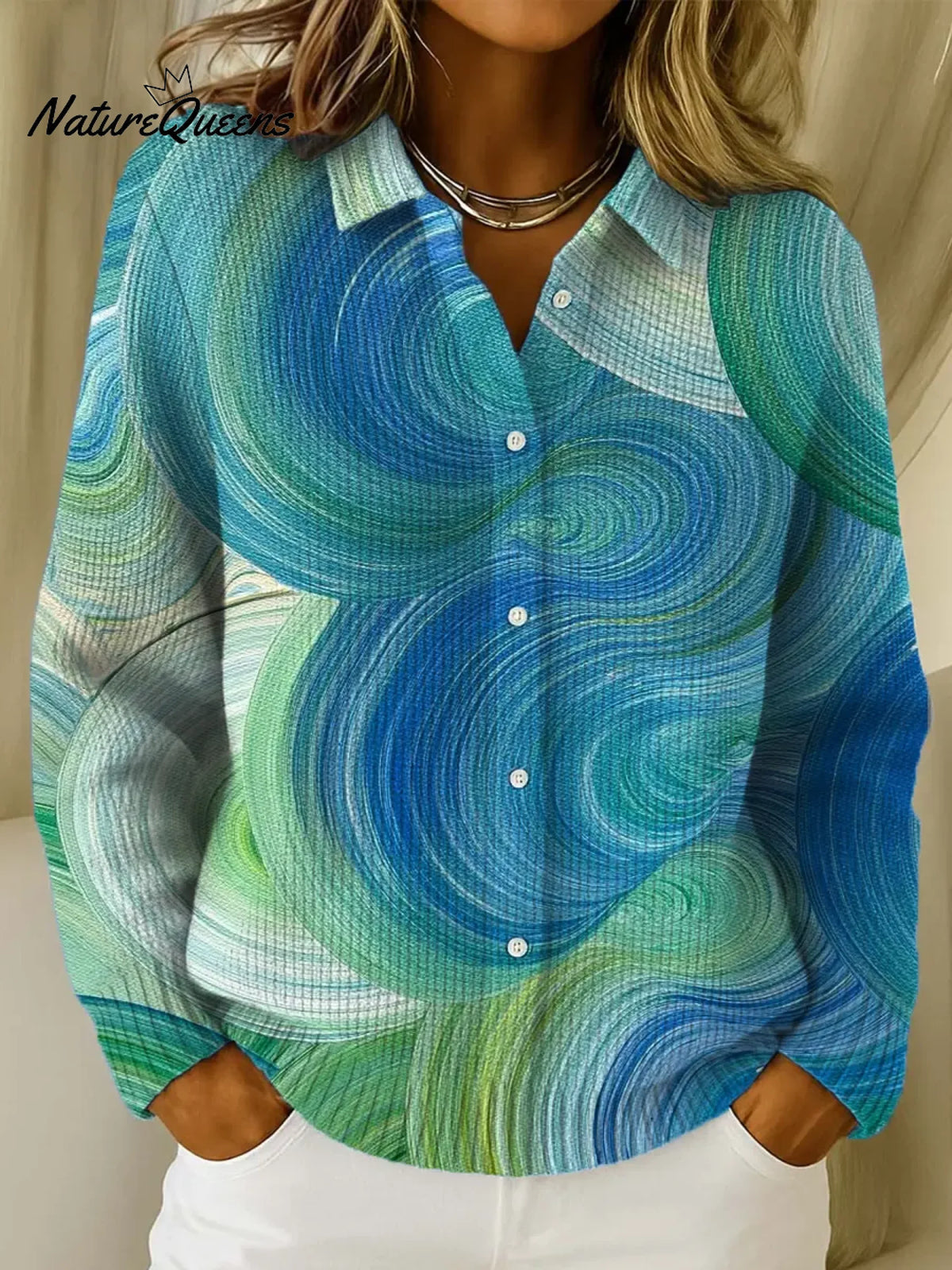 Women's Abstract Pattern Art Print Casual Cotton Knitted Sweater