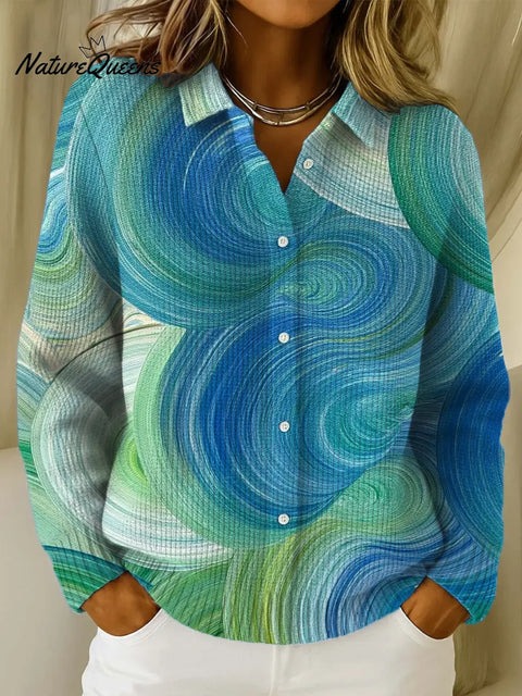 Women's Abstract Pattern Art Print Casual Cotton Knitted Sweater