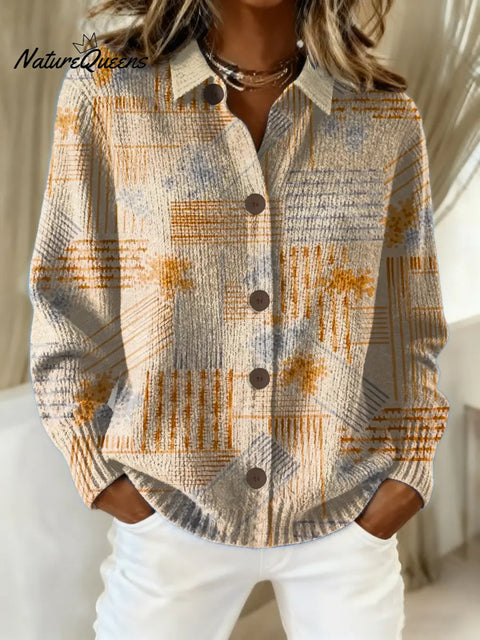 Women's Abstract Pattern Art Print Casual Cotton Knitted Sweater