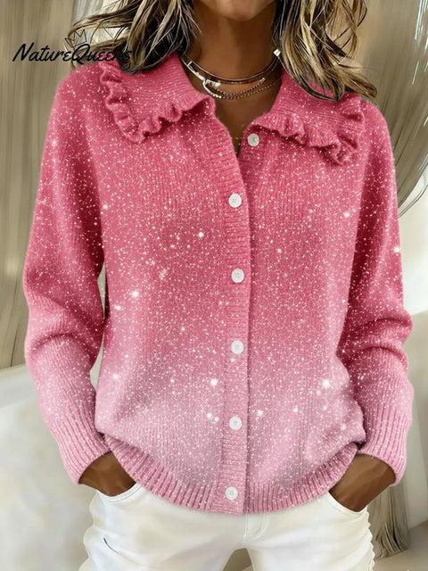 Women's Cozy And Shimmering Gradient Peter Pan Collar Cardigan Sweater