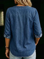 Women's V-neck Long-sleeve Loose-fit Casual Denim Top