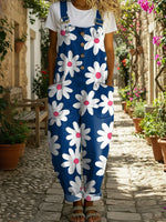 Women's Artistic Simple Small Flower Print Casual Denim Jumpsuit