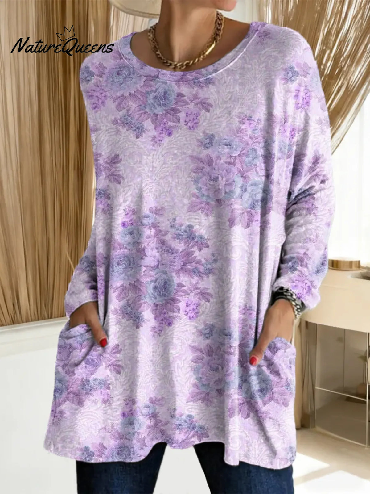 Women's Floral Pattern Art Print Casual Cotton T-shirt