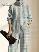 Women's Geometric Art Print Casual Cotton Knitted Suits