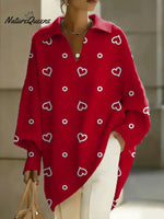 Women's Valentine's Day Heart Art Print Casual Knit Sweater