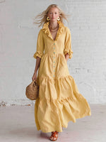 Retro Ruffled Stand-collar Maxi Dress