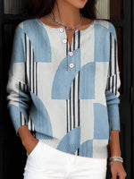 Women's Vintage Abstract Geometry Art Print Buttoned Cardigan Sweater