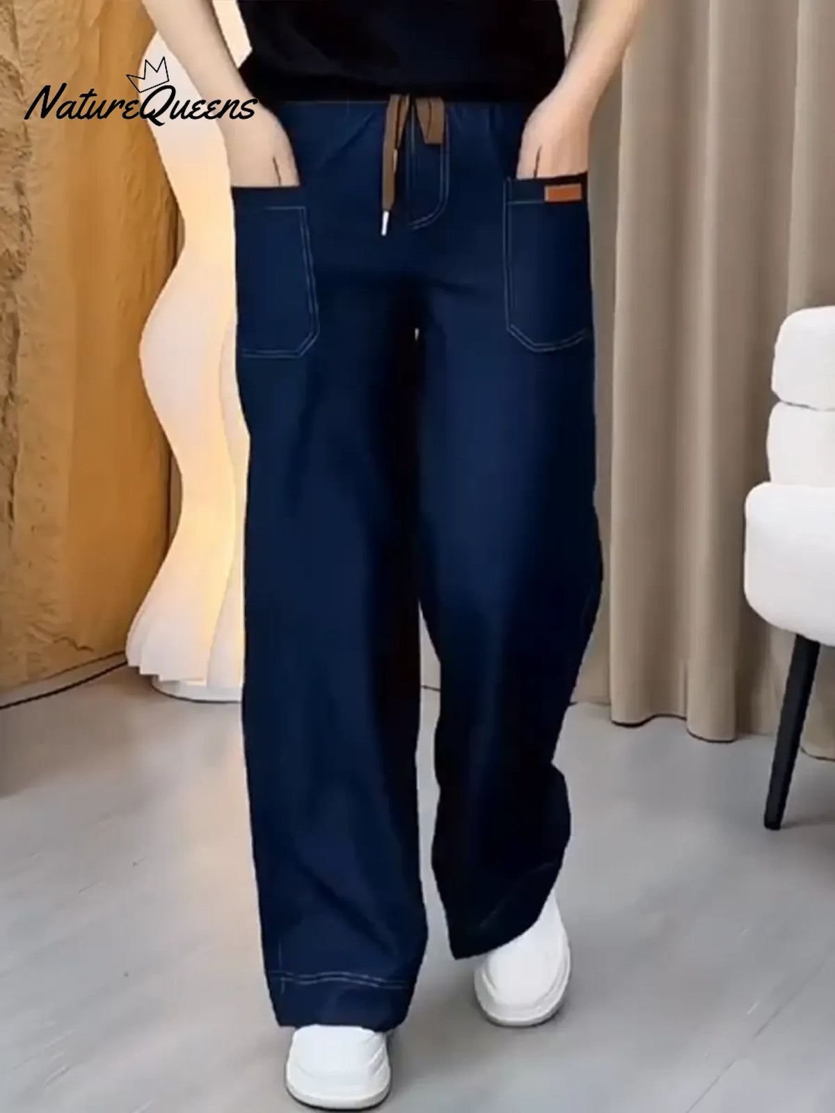 Women's Casual Stretch Cotton Pants With Elastic Waistband.