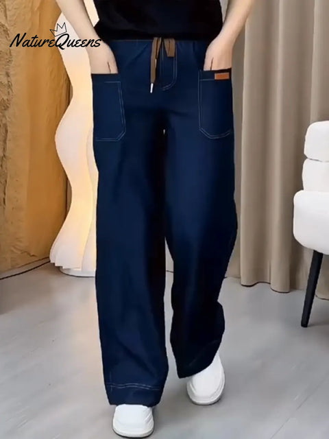 Women's Casual Stretch Cotton Pants With Elastic Waistband.