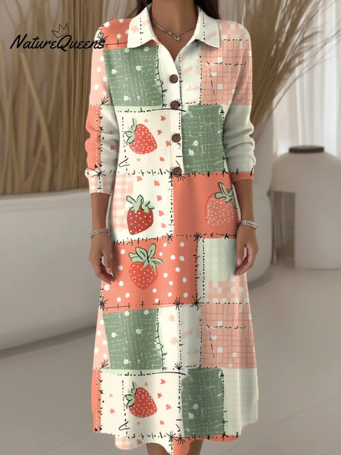 Women's Lovely Strawberry Pattern Art Print Casual Knitted Dress