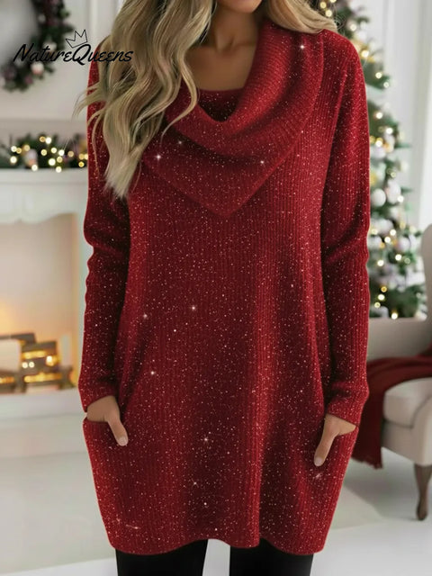 Christmas Retro Cowl Collar Shiny Knitted Sweater