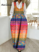 Women's Floral Pattern Art Print Casual Cotton Denim Dress