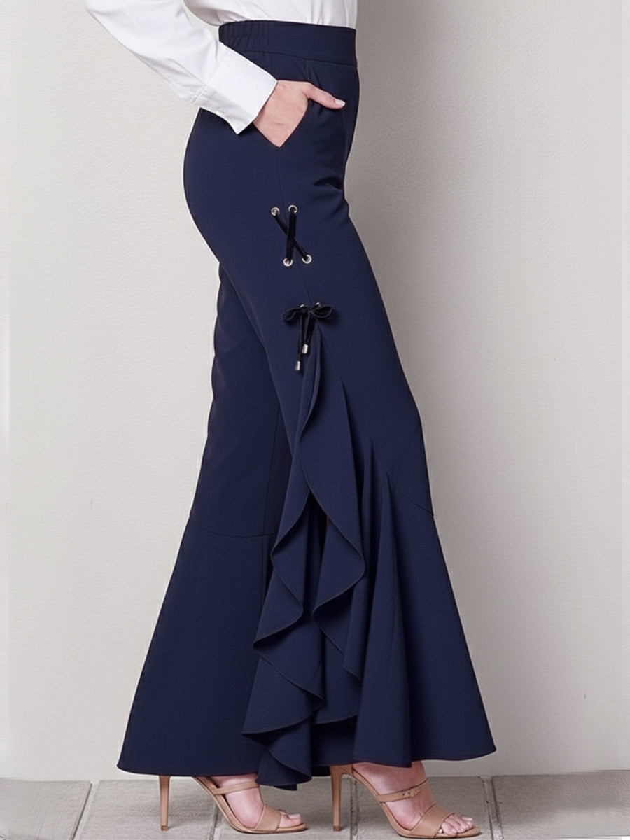Elegant Flared Trousers With Ruffled Hems