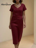 Women's Elegant Pleated Linen Midi Dress