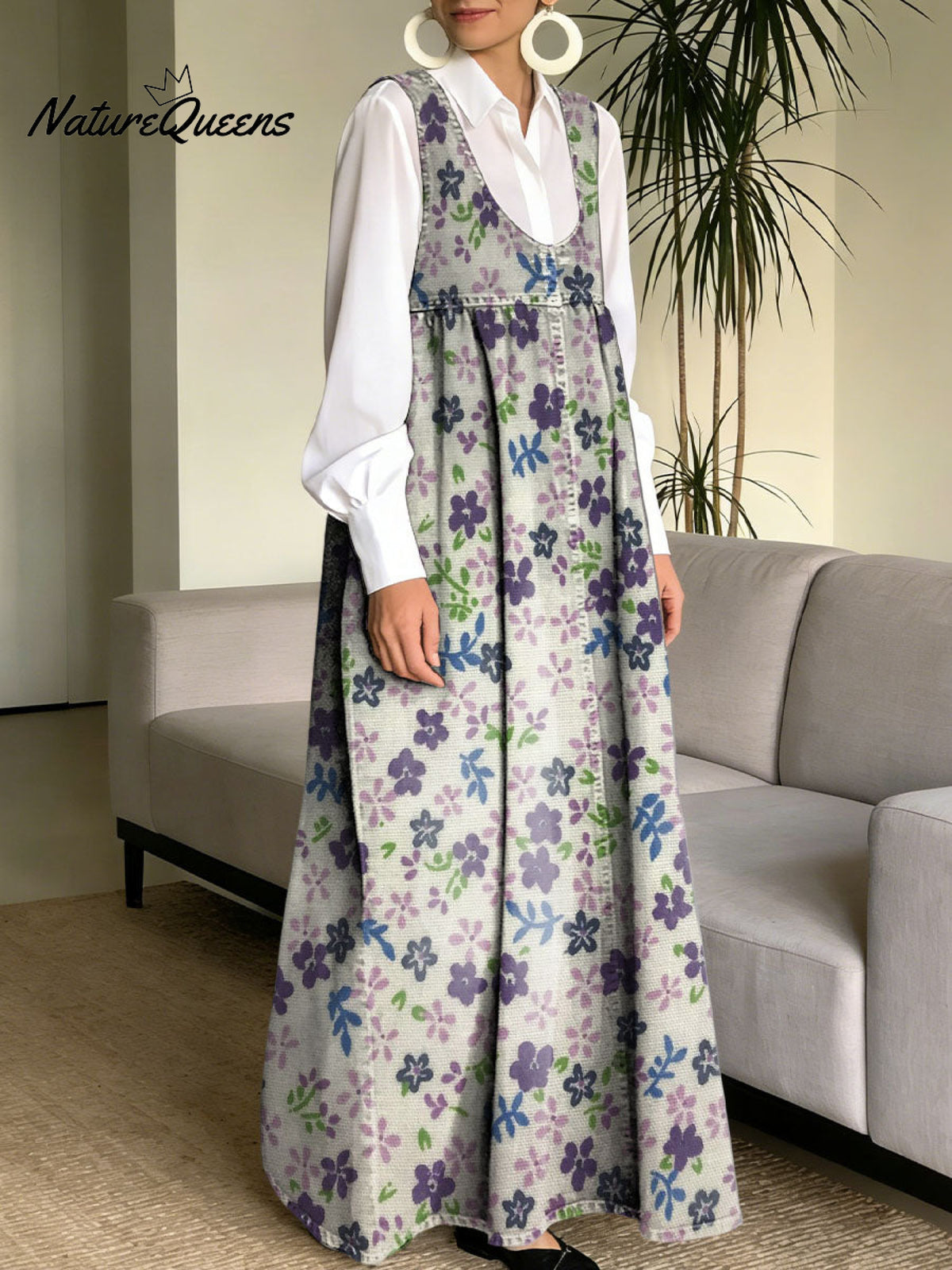 Women's Floral Decorative Patterns Casual Square Collar No Sleeve Dress