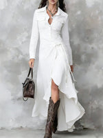 Women's Fashion Art Lapel Denim Midi Dress