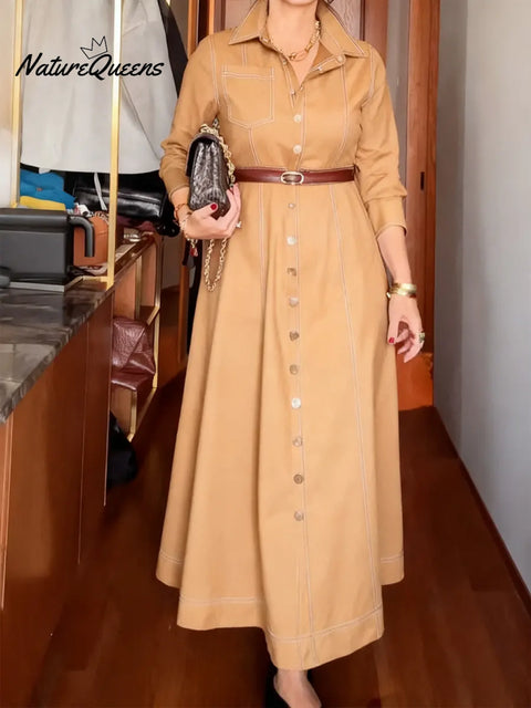 Women's Casual Long-Sleeved Cotton Shirt Dress