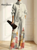 Women's Geometric Art Print Casual Cotton Knitted Suits