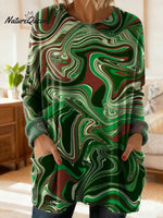 Women's Retro Abstract Pattern Art Print Casual Cotton Knitted Sweater