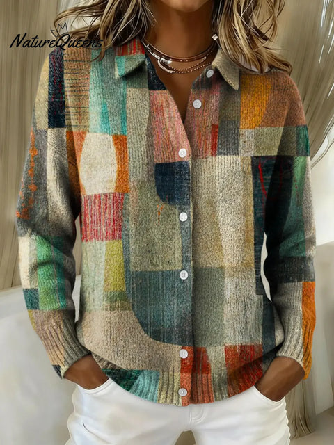 Women's Retro Patterns Art Printed Collared Sweater