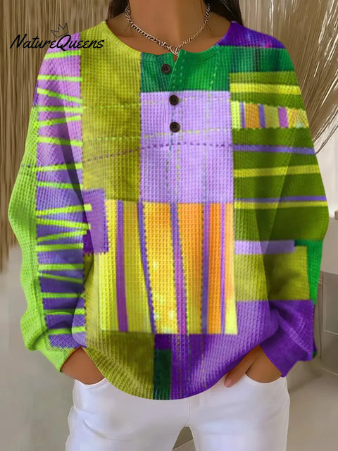 Women's Colorful Abstract Geometric Painting Art Print Casual Cotton Shirt