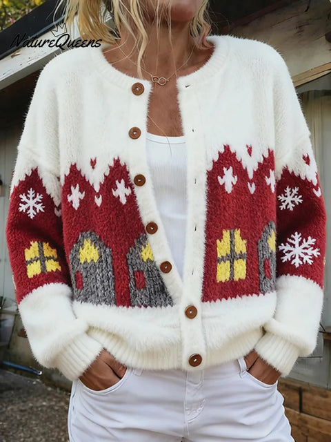 Women's Christmas Pattern Art Print Casual Cotton Sweater