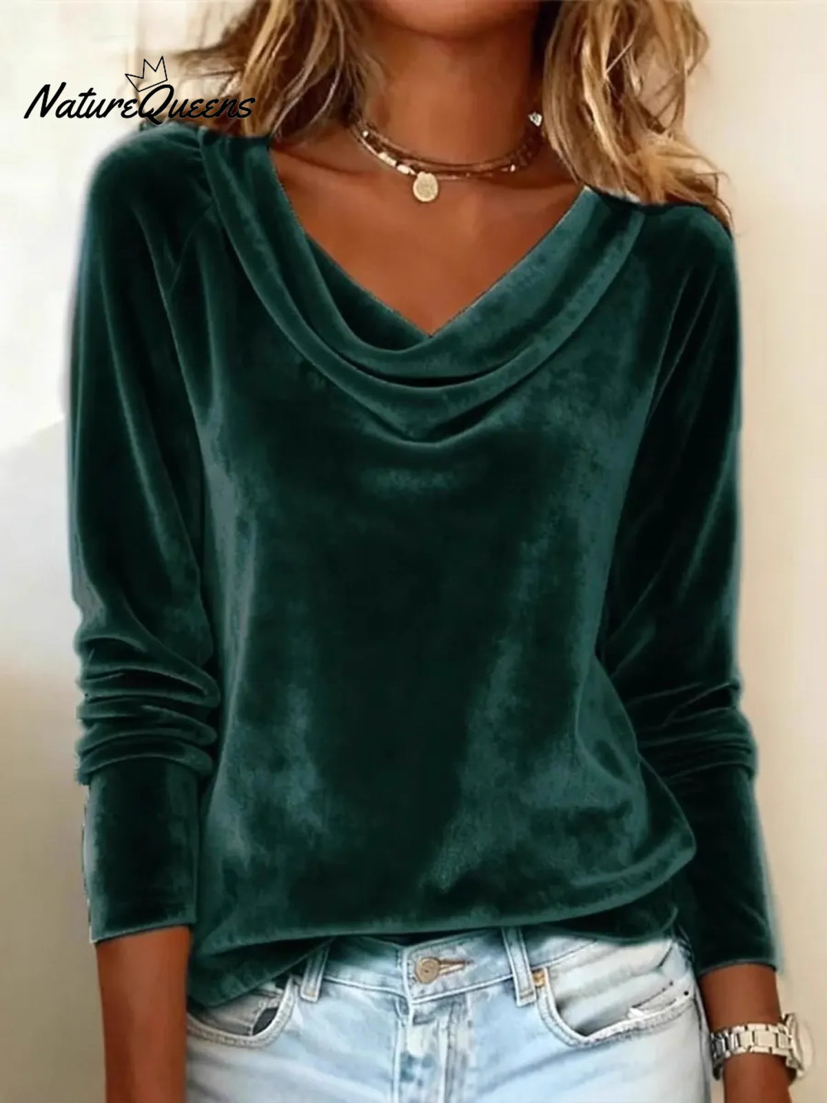 Women's Velvet Draped Neck Top