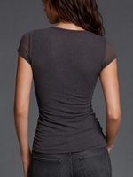 Sparkly Casual Spliced mesh & Knit Stretch Cotton Top