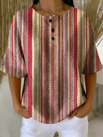 Women's Vintage Stripe Pattern Printed Casual Cotton Waffle Knit Sweatshirt