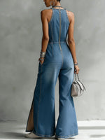 Casual Split Sleeveless Denim Jumpsuit