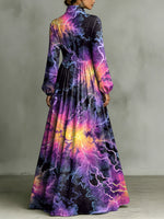 Colorful Lightning And Cloud Decorative Pattern Women's Long Sleeve Shirt Collar Dress