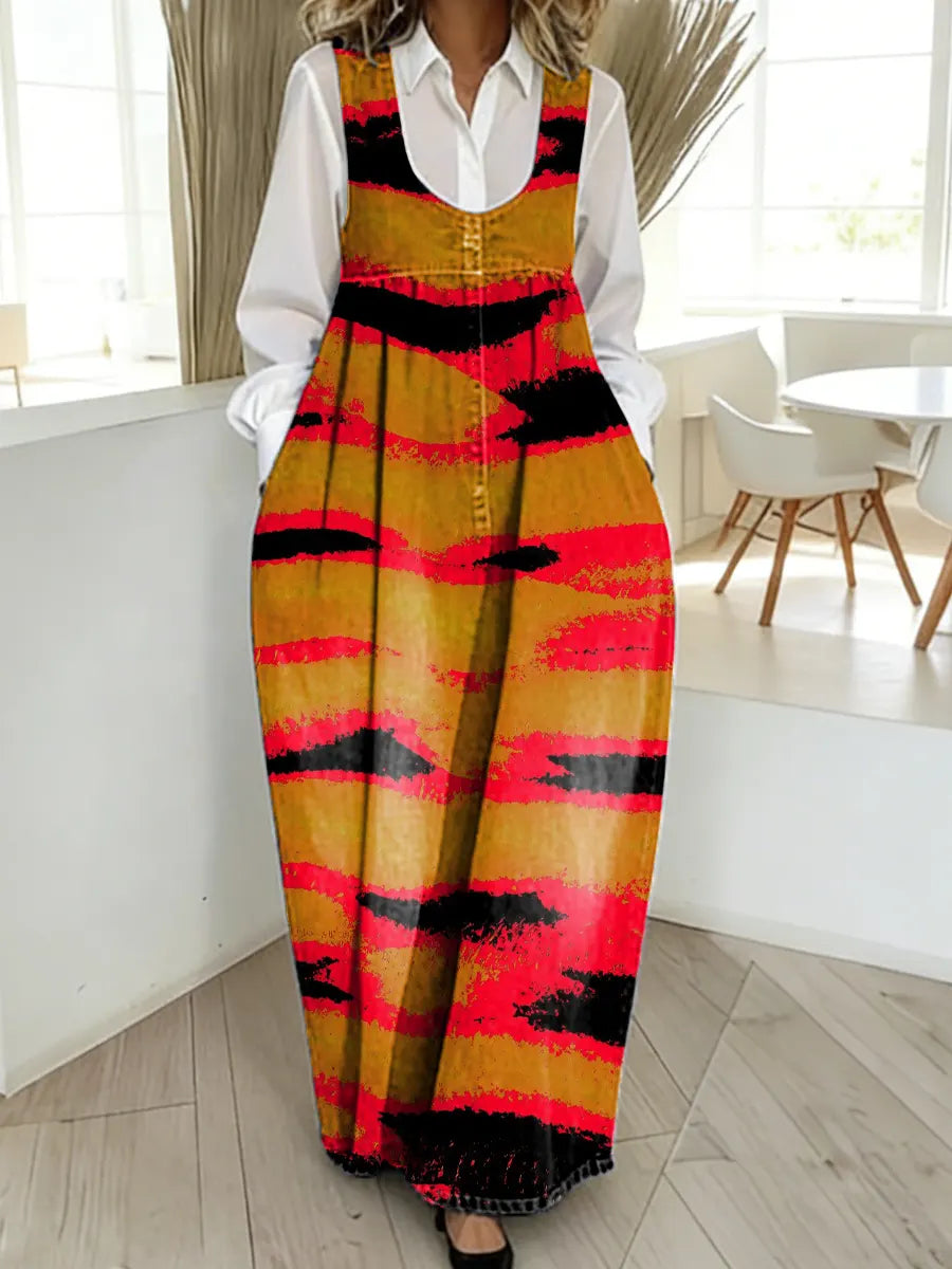 Women's Abstract Pattern Art Print Casual Cotton Denim Dress