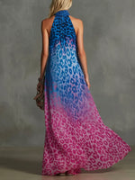 Women's Retro Leopard Pattern Art Casual Stylish Silk Long Dress