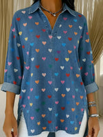Women's Heart Casual Washed Denim Cotton Top