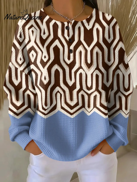 Women's Abstract Pattern Art Print Casual Waffle Sweatshirt