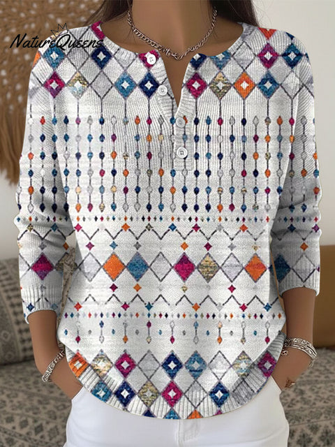 Women's Geometric Abstract Stripe Pattern Art Print Buttoned Cardigan Sweater