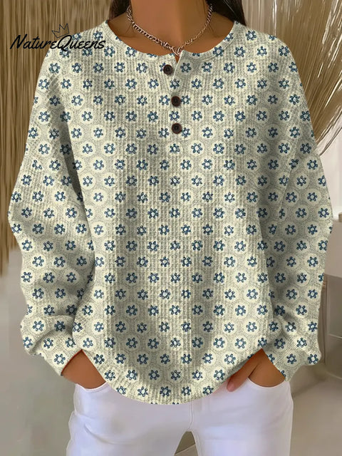 Women's Retro Cute Floral Art Print Casual Cotton Shirt