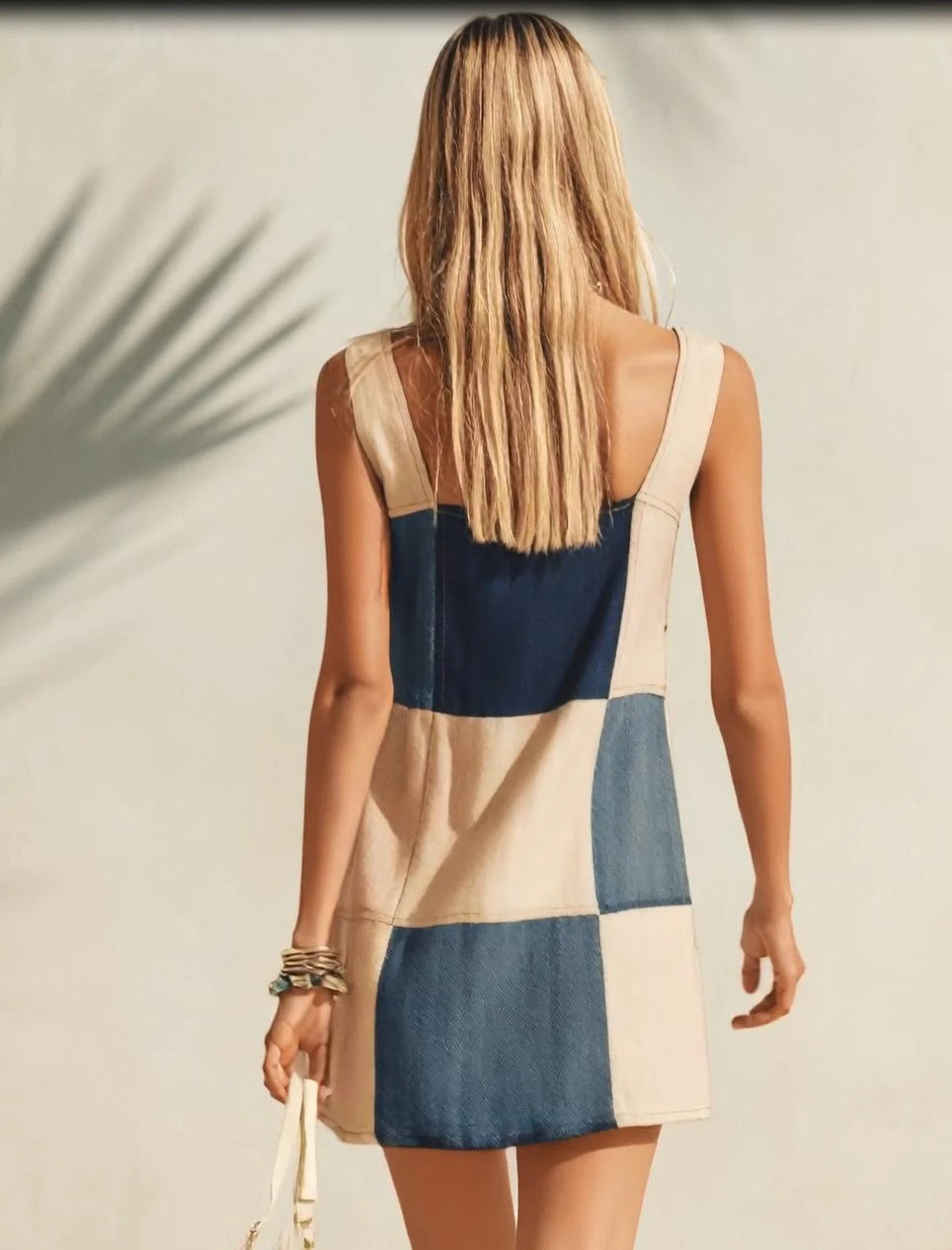 Women's Retro Plaid Square-neck Denim Dress