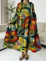 Elegant Floral Decorative Patterns Women's Casual Peter Pan Collar Long Sleeve Dress