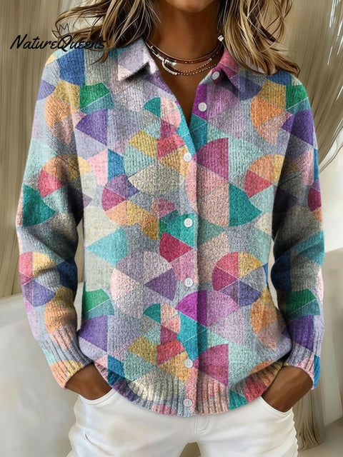 Women's Geometric Abstract Pattern Art Print Cowl Neck Sweater