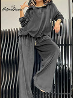 Women's Velvet Hooded Sweatshirt And Pants Two-piece Set