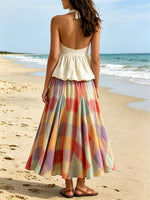 Women's Sleeveless Art Stylish Casual Top And Plaid Skirt Two-piece Set