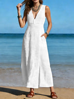 Women's Long Cotton Linen Slit Dress