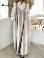 Women's Stripe Pattern Art Print Casual Cotton Denim Dress