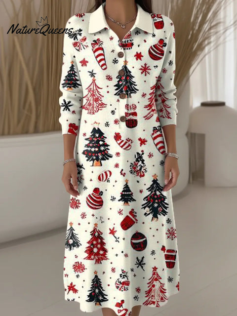 Women's Christmas Tree Pattern Art Print Casual Knitted Dress
