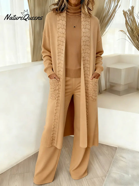 Women's Comfortable Loose Long Cardigan and Pants Two-Piece Set